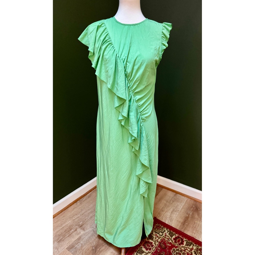Future Collective Green Ruffle Flutter Sleeve Keyhole Back Maxi Dress Women's M